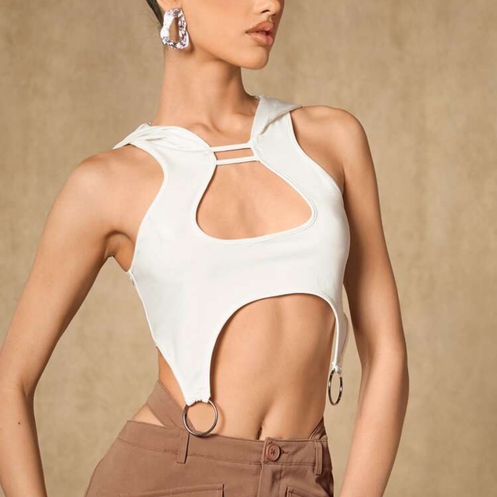 Chic White Cut-Out Women Top